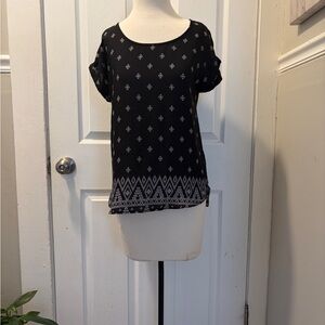 Pink Rose Black and White Patterned Blouse